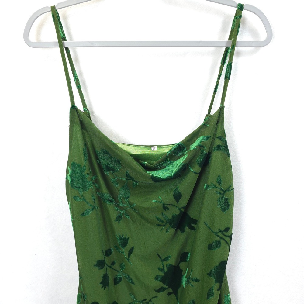 Floral Green Velvet Burnout Midi Strap Dress Women XL Whimsigoth Fairycore - Picture 9 of 12